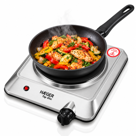 Plite & Aragazuri - Plita electrica HAEGER TOP DISC, Putere 1500 W, Diametru 180 mm, Corp din inox, 5 trepte, Oprire automata de siguranta cu siguranta termica, Inox