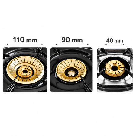 Plita pe gaz portabila HAEGER TRIPLE SAFINE, 3 arzatoare din bronz 110/90/40 mm, Corp din inox, Aprindere piezo automata, Economie energie 30%, Inox [2]