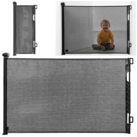 Poarta siguranta retractabila extensibila copii animale, 162x86 cm, montaj perete, negru [2]