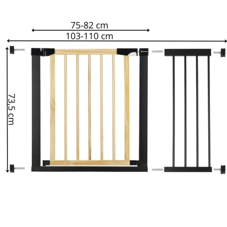 Poarta de siguranta Safety Gate pentru scari, ajustabila, din lemn cu structura otel, 103-110cm, negru maro [12]