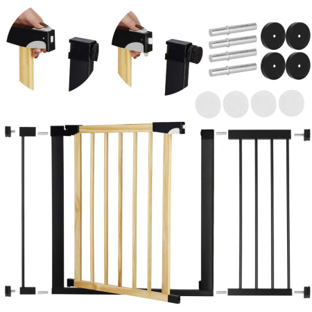 Poarta de siguranta Safety Gate pentru scari, ajustabila, din lemn cu structura otel, 110-117cm, negru maro [1]