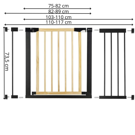 Poarta de siguranta Safety Gate pentru scari, ajustabila, din lemn cu structura otel, 110-117cm, negru maro [12]