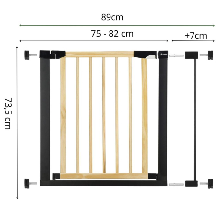 Poarta de siguranta Safety Gate pentru scari, ajustabila, din lemn cu structura otel, 82-89cm, negru maro [16]
