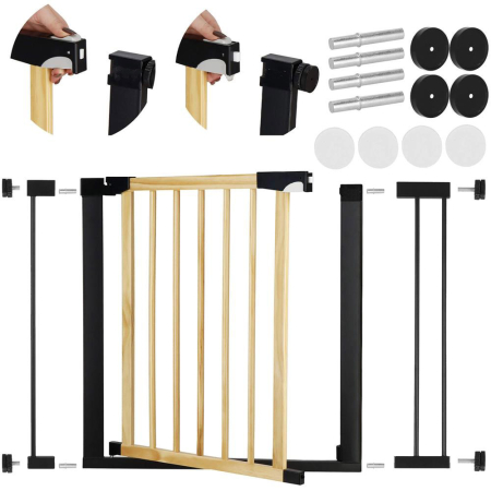 Poarta de siguranta Safety Gate pentru scari, ajustabila, din lemn cu structura otel, 96-103cm, negru maro [14]