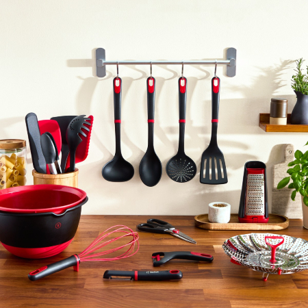Polonic Tefal Ingenio+ K1980434, rezistenta la temperaturi inalte, compatibilitate cu masina de spalat vase, plastic, negru & rosu [6]