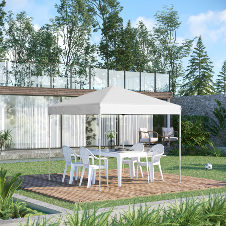  Pop Up Foisor 2,45 x 2,45 m rezistent la apa cu franghii si cuie de otel si tesatura Oxford alba [1]