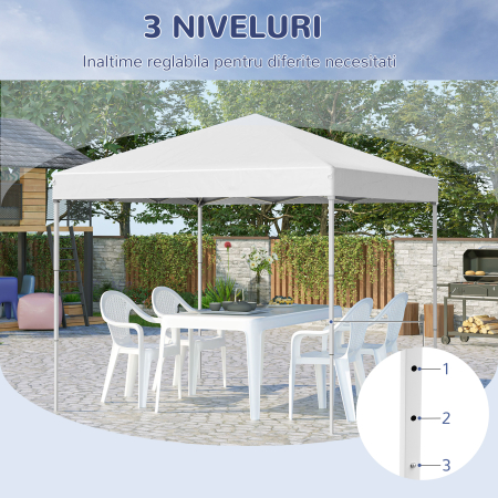  Pop Up Foisor 2,45 x 2,45 m rezistent la apa cu franghii si cuie de otel si tesatura Oxford alba [6]