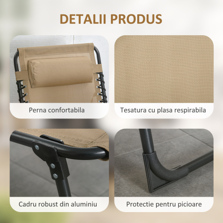  Portable Sun Lounger, Folding Camping Bed 5-position Adjustable Grey [4]