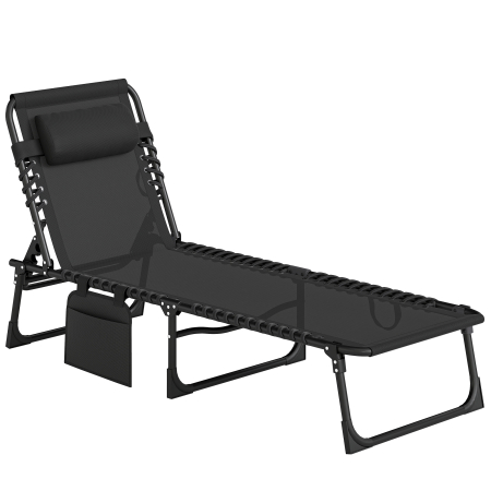 Mobilier gradina si terasa -  Portable Sun Lounger, Folding Chaise Recliner, 5-Position Adjustable Cot, Black