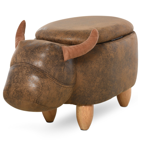 Living & hol -  Pouf Cutie Suport pentru picioare in Forma de Bivol Capitonat 62x35x36cm Maro
