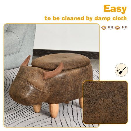 Pouf Cutie Suport pentru picioare in Forma de Bivol Capitonat 62x35x36cm Maro [5]