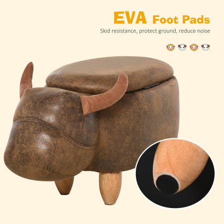  Pouf Cutie Suport pentru picioare in Forma de Bivol Capitonat 62x35x36cm Maro [6]