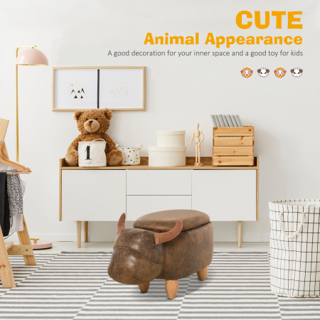  Pouf Cutie Suport pentru picioare in Forma de Bivol Capitonat 62x35x36cm Maro [3]