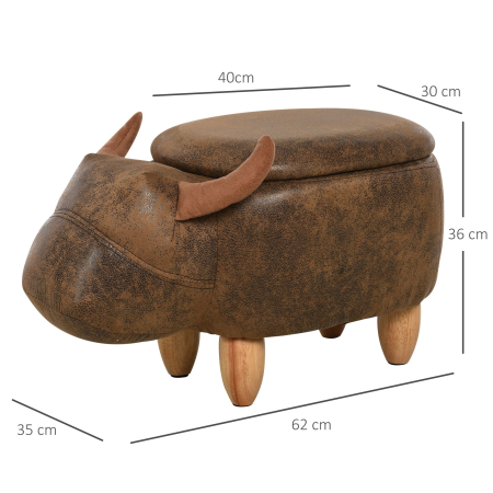  Pouf Cutie Suport pentru picioare in Forma de Bivol Capitonat 62x35x36cm Maro [2]