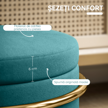 Pouf  Rotund in Catifea cu Compartiment de 24L si Capac Detasabil, Ø42x39 cm, Verde [3]