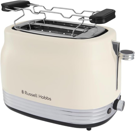 Bucatarie - Prajitor de paine 2 felii Russell Hobbs 28650-56 Hanley Jasmine, 900W, design retro, 6 niveluri, functie dezghetare/reincalzire, Jasmine Alb