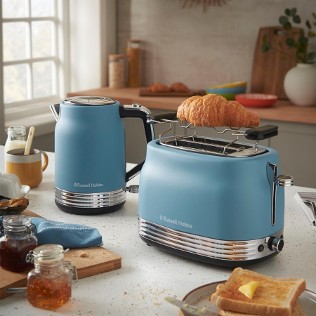 Prajitor de paine 2 felii Russell Hobbs 28651-56 Hanley, 900W, design retro, 6 niveluri, functie dezghetare/reincalzire, Albastru Retro [8]