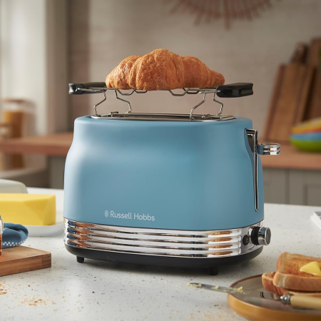 Prajitor de paine 2 felii Russell Hobbs 28651-56 Hanley, 900W, design retro, 6 niveluri, functie dezghetare/reincalzire, Albastru Retro [6]