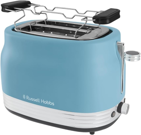 Bucatarie - Prajitor de paine 2 felii Russell Hobbs 28651-56 Hanley, 900W, design retro, 6 niveluri, functie dezghetare/reincalzire, Albastru Retro