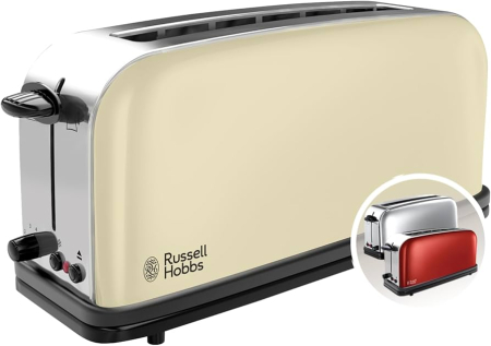 Sandwich-maker & Prajitoare de paine - Prajitor de paine cu fanta lunga Russell Hobbs Colours Plus+, 2 felii, tava firimituri detasabila, gratar chifle, crem