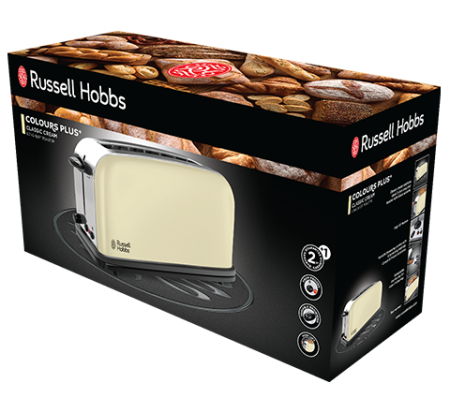 Prajitor de paine cu fanta lunga Russell Hobbs Colours Plus+, 2 felii, tava firimituri detasabila, gratar chifle, crem [1]