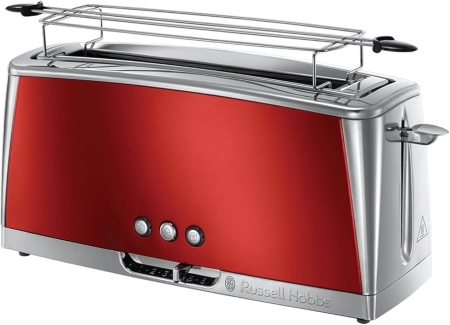 Sandwich-maker & Prajitoare de paine - Prajitor de paine cu fanta lunga Russell Hobbs Luna, prajire rapida 55%, gratar chifle, tava firimituri detasabila, rosu