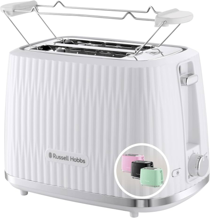 Sandwich-maker & Prajitoare de paine - Prajitor de paine Russell Hobbs Eden, 2 fante, gratar chifle, tava firimituri detasabila, design modern, alb