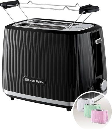 Sandwich-maker & Prajitoare de paine - Prajitor de paine Russell Hobbs Eden, 2 fante, gratar chifle, tava firimituri detasabila, design modern, negru
