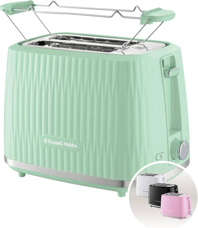 Sandwich-maker & Prajitoare de paine - Prajitor de paine Russell Hobbs Eden, 2 fante, gratar chifle, tava firimituri detasabila, design modern, verde