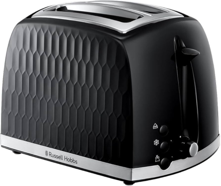 Sandwich-maker & Prajitoare de paine - Prajitor de paine Russell Hobbs Honeycomb, 2 fante, design fagure, gratar chifle, tava firimituri detasabila, negru