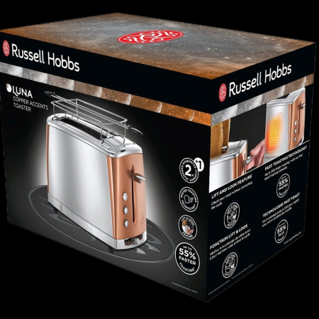 Prajitor de paine Russell Hobbs Luna, 2 fante, prajire rapida 55%, gratar chifle, tava firimituri detasabila, cupru [5]