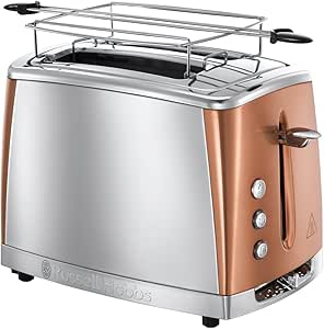 Bucatarie - Prajitor de paine Russell Hobbs Luna, 2 fante, prajire rapida 55%, gratar chifle, tava firimituri detasabila, cupru