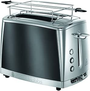 Bucatarie - Prajitor de paine Russell Hobbs Luna, 2 fante, prajire rapida 55%, gratar chifle, tava firimituri detasabila, gri