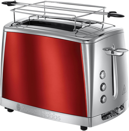 Bucatarie - Prajitor de paine Russell Hobbs Luna, 2 fante, prajire rapida 55%, gratar chifle, tava firimituri detasabila, rosu