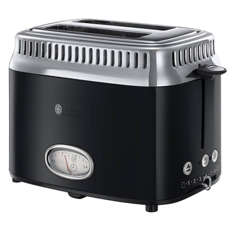 Bucatarie - Prajitor de paine Russell Hobbs Retro Classic, 2 fante, gratar chifle, tava firimituri detasabila, design retro, negru