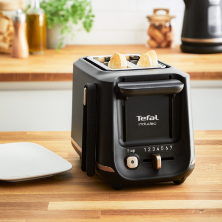 Prajitor de paine Tefal Includeo TT533811, 850W, capacitate 2 felii, 7 trepte de rumenire, buton oprire, cleste inclus, maner ridicare, negru & au [11]
