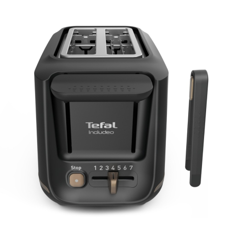 Prajitor de paine Tefal Includeo TT533811, 850W, capacitate 2 felii, 7 trepte de rumenire, buton oprire, cleste inclus, maner ridicare, negru & au [1]