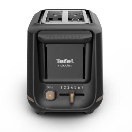 Prajitor de paine Tefal Includeo TT533811, 850W, capacitate 2 felii, 7 trepte de rumenire, buton oprire, cleste inclus, maner ridicare, negru & au [5]
