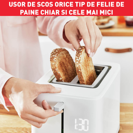 Prajitor de paine Tefal Sense TT693110, 850W, 4 functii dedicate, 7 trepte de rumenire, fante cu latime variabila, tava firimituri, alb [6]