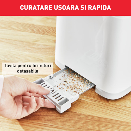 Prajitor de paine Tefal Sense TT693110, 850W, 4 functii dedicate, 7 trepte de rumenire, fante cu latime variabila, tava firimituri, alb [9]