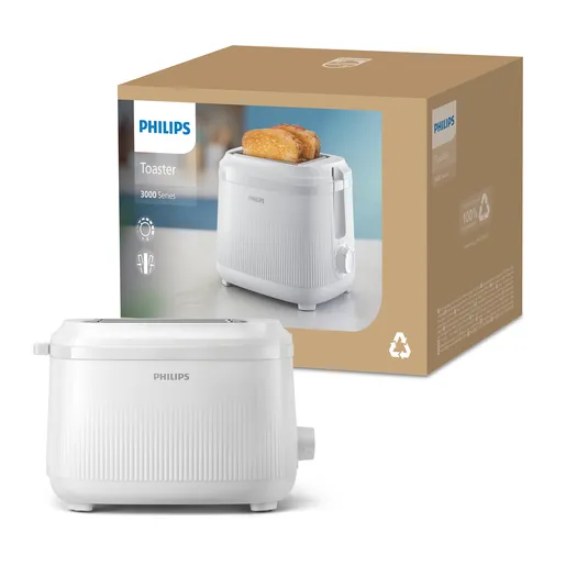Prajitor paine Philips HD2511/00, 900 W, 8 trepte, 278 mm, 167 mm, 175 mm, 1.41 kg, 2 felii, functie decongelare, Alb [3]