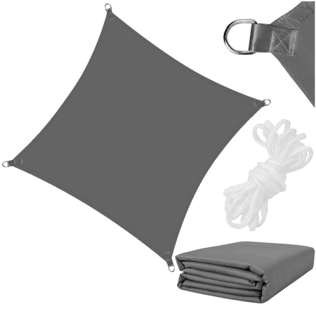 Prelata umbrire 3x3 m impermeabila cu protectie UV, grad umbrire 90%, inele inox, sfori incluse, husa transport, gri grafit [4]