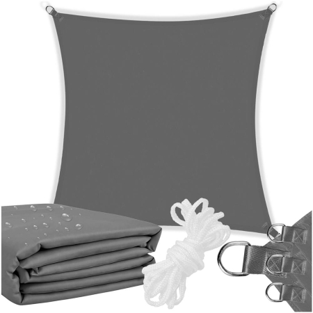 Prelata umbrire 3x3 m impermeabila cu protectie UV, grad umbrire 90%, inele inox, sfori incluse, husa transport, gri grafit [8]