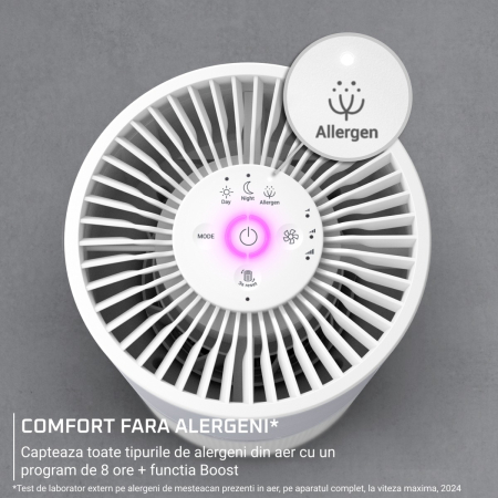 Purificator Rowenta Pure Air Compact PU2220F0, sistem de filtrare 3-in-1 HEPA, 3 trepte de viteza, mod auto, 3 filtre, functie Allergen Boost, alb [5]