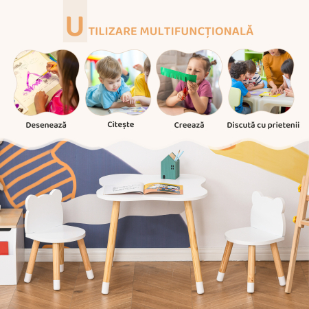 Qaba Set Masa & Scaun Lemn Copii - Pentru Joaca, Desen & Activitati [3]
