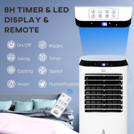  Racitor de Aer Portabil 4-in-1 de 10L cu Umidificator, Sistem de Racire, Timer 8 Ore, Telecomanda, pentru incaperi de pana la 20㎡, 60W, ABS, Alb si Negru, 38,2 x 31,6 x 76 cm [8]