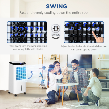  Racitor de Aer Portabil 4-in-1 de 10L cu Umidificator, Sistem de Racire, Timer 8 Ore, Telecomanda, pentru incaperi de pana la 20㎡, 60W, ABS, Alb si Negru, 38,2 x 31,6 x 76 cm [7]