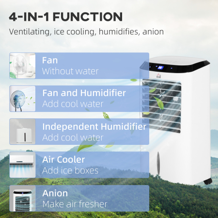  Racitor de Aer Portabil 4-in-1 de 10L cu Umidificator, Sistem de Racire, Timer 8 Ore, Telecomanda, pentru incaperi de pana la 20㎡, 60W, ABS, Alb si Negru, 38,2 x 31,6 x 76 cm [5]