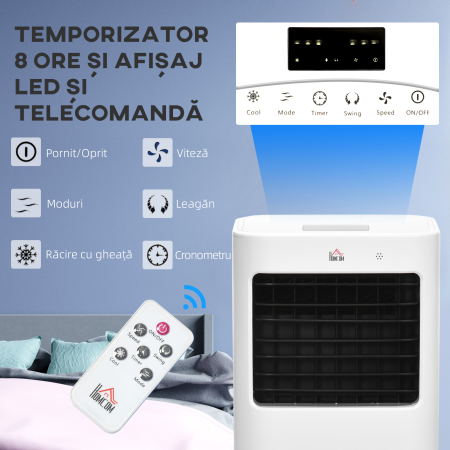  Racitor Evaporativ 3 in 1, Ventilator cu Gheata si Dezumidificator, 3 Viteze, 9 Moduri si Telecomanda, Racitor de 65W din ABS, 32x37x74 cm, Alb [6]