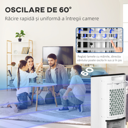  Racitor Evaporativ 3-in-1, Ventilator, Umidificator cu Gheata si Dezumidificator, 3 Viteze, 3 Moduri si Telecomanda, Timer 12 Ore, 65W din ABS, 24.5x27x60 cm, Alb [7]